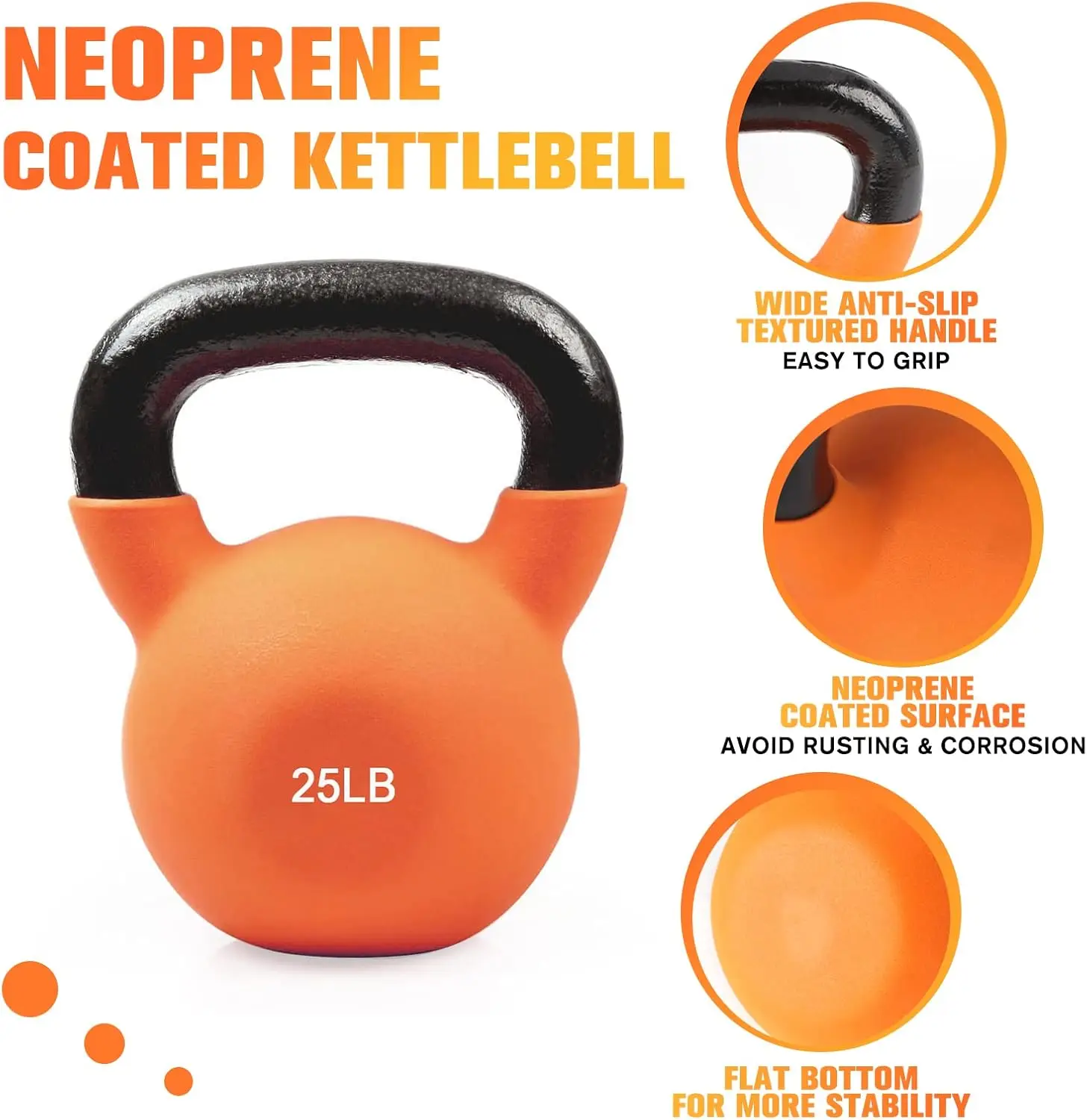 Neoprene Coated Solid Cast Iron Kettlebell 5 10 15 20 25 30 35 40 45 50 LB, Great for Full Body Workout, Cross-Training, Weight