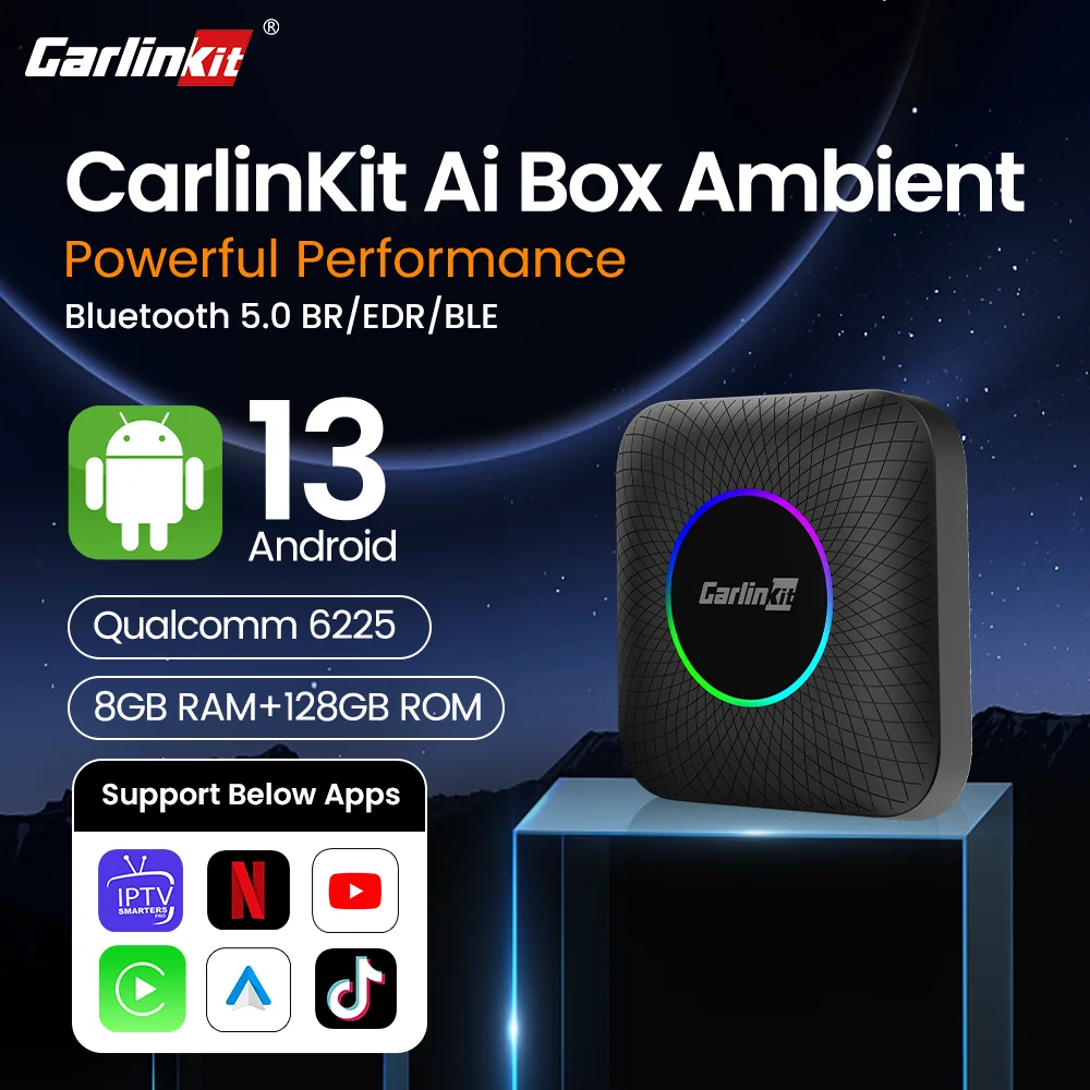 Carlinkit Android 13 תיבת טלוויזיה LED 8+128GB CarPlay אלחוטי Android Auto מתאם אלחוטי תומך Youtube Netfilx IPTV Spotify GPS