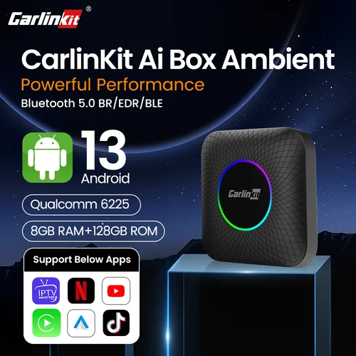 Carlinkit Android 13 Tv Box LED 8 + 128GB CarPlay inalámbrico Android Auto adaptador inalámbrico compatible con Youtube Netfilx IPTV Spotify GPS