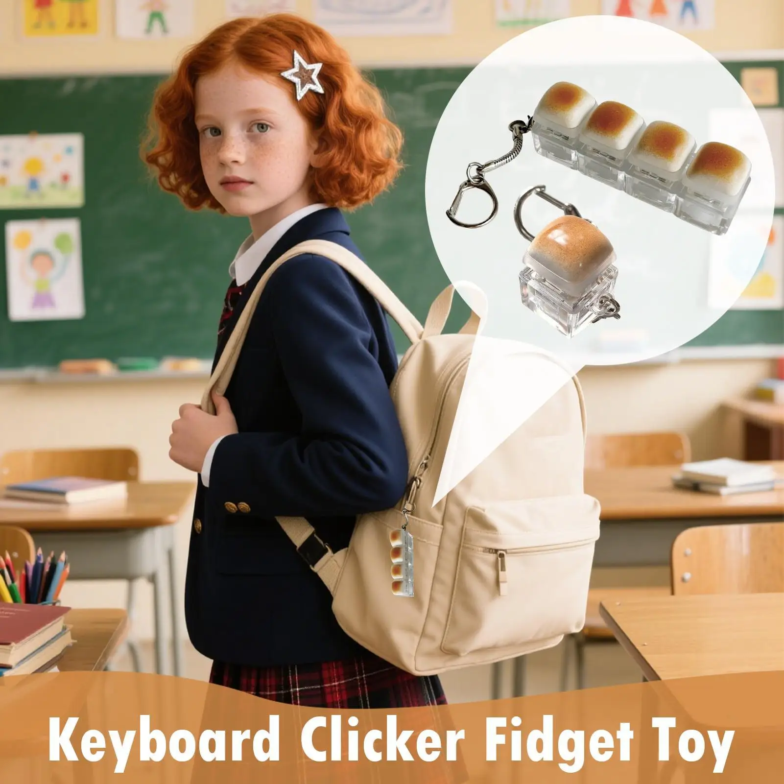 Keyboard Keychain Portable Adults Press Button Sensory Keyboard Finger Clicker Sensory Fun Toys For Adults Kids Work School