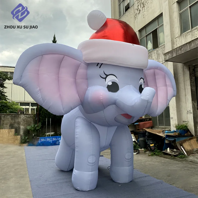 โมเดลการ์ตูนช้างเป่าลมหมวกคริสต์มาส - ของตกแต่งคริสต์มาสหูใหญ่ เหมาะสำหรับงานเทศกาลวันหยุด