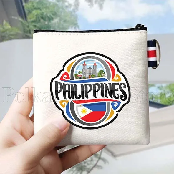 الفلبين علم الدولة خريطة السفر تذكارية الهدايا حقيبة قماش قنب محفظة نسائية للعملات المعدنية صغيرة مربع مفتاح تخزين حافظة للبطاقات القطن المحفظة الحقيبة