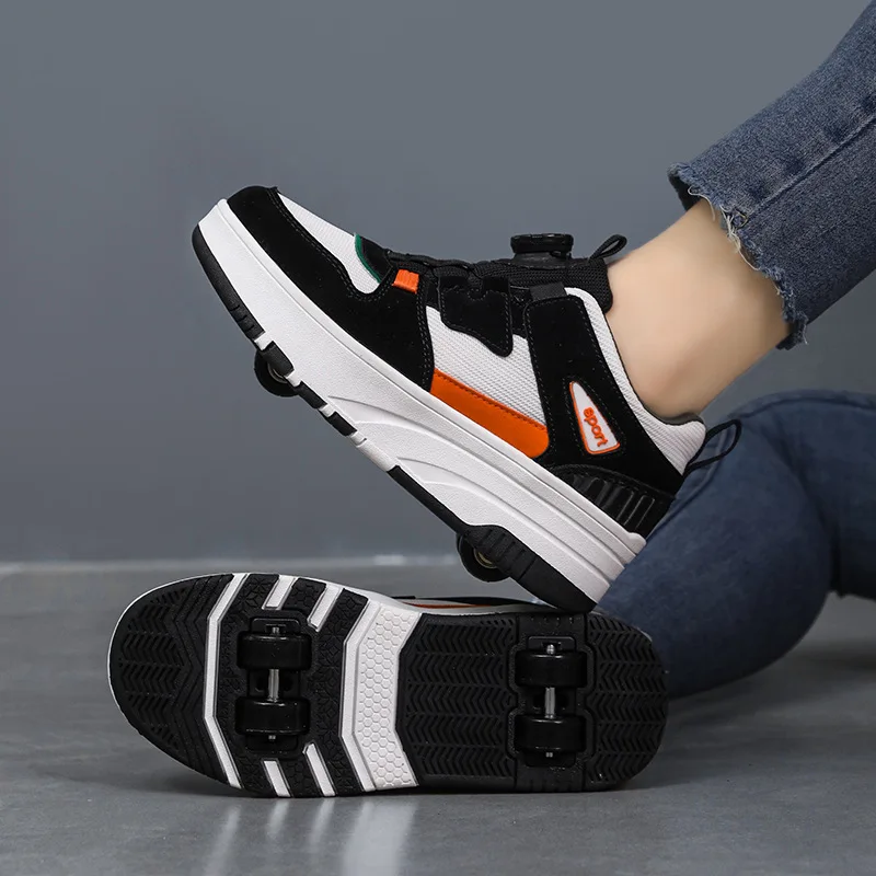 

Children's 2-in-1 Removable Roller Skating Shoes for Skating and Parkour Women's Sneaker with 4 Wheels Racing Roller Skate Shoes