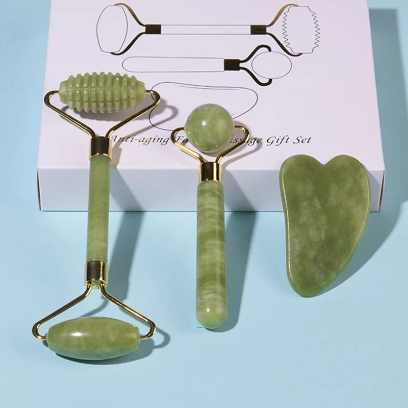 

Natural Jade Roller Massager for Face Body Back Foot Massage Roller Facial Liftting Anti-wrinkle Double-end Gua Sha Jade Stone