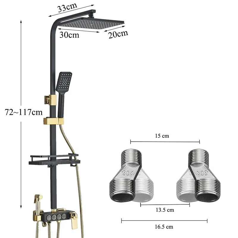 Black Gold Bathroom Faucet Thermostatic Mixer Shower Set with Bidet and Bathtub Spout Tap Wall Mount Rainfall System