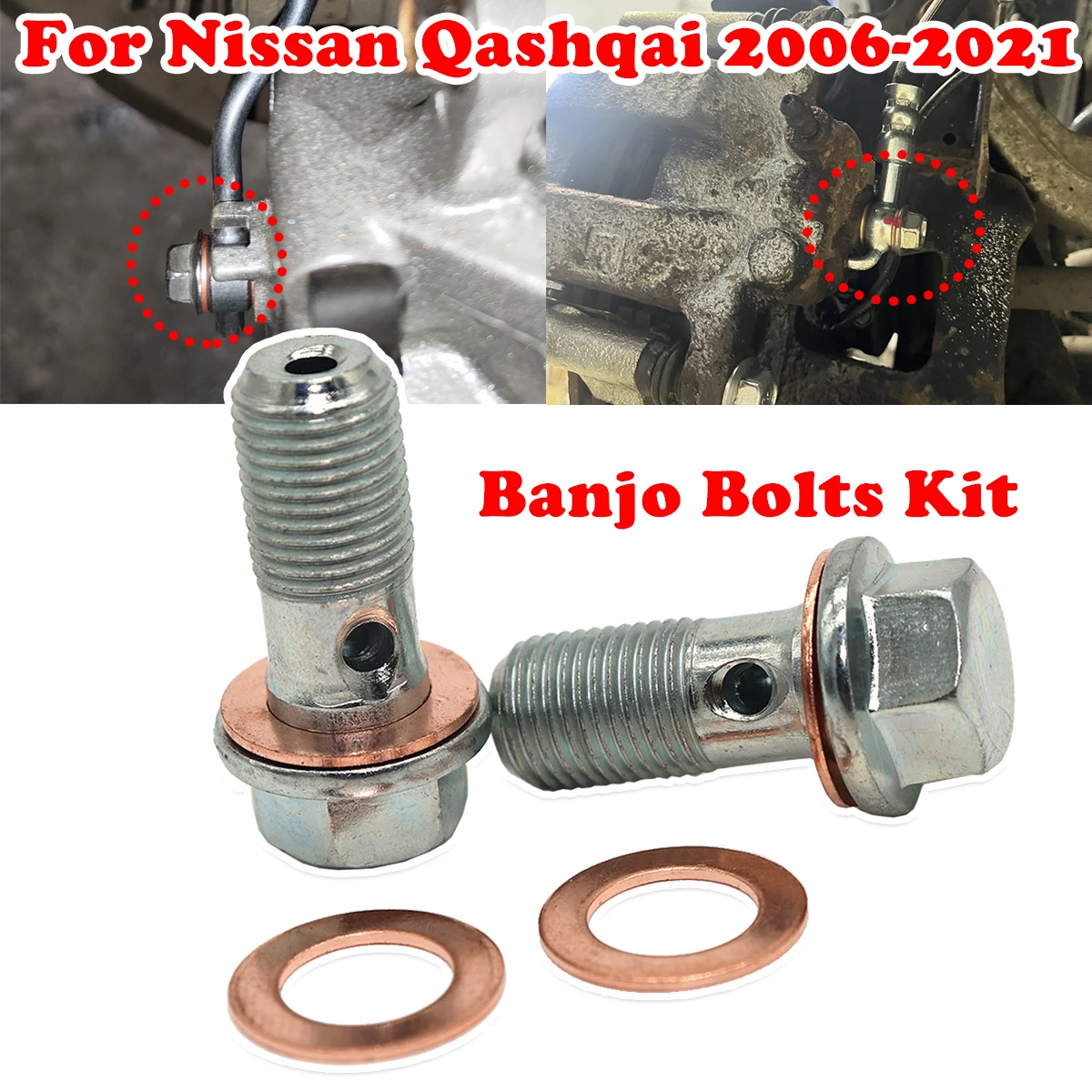

1/2kit For Nissan Qashqai 2006- 2019 2021 Front Right rear Caliper Hose Lines Banjo Fittings Bolts Copper Sealing Crush Washers