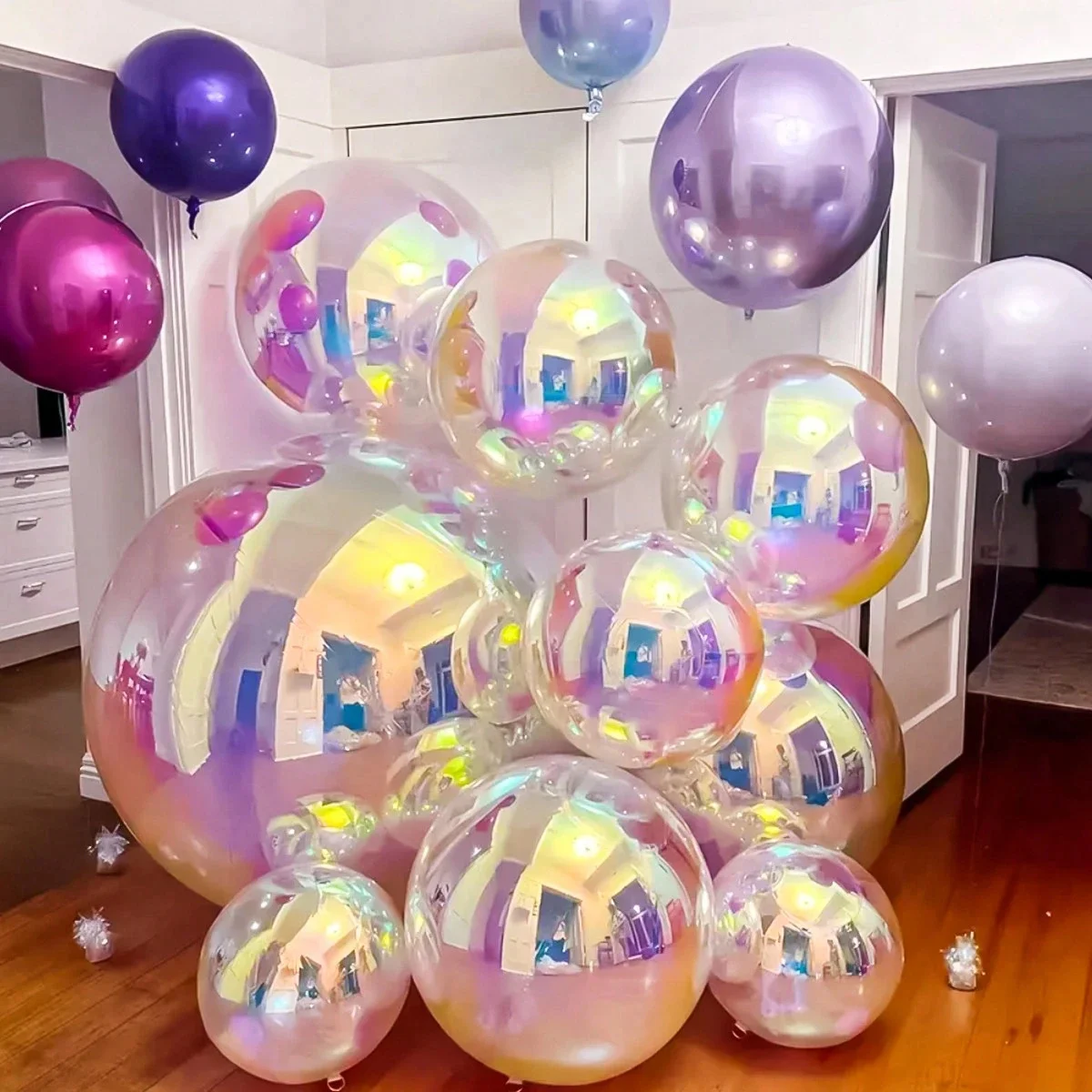 Ballons métalliques holographiques effet 4D 22 pouces, 3/5 pièces, adaptés à la fête d'anniversaire, au enterrement de vie de jeune fille, au fiançailles, W