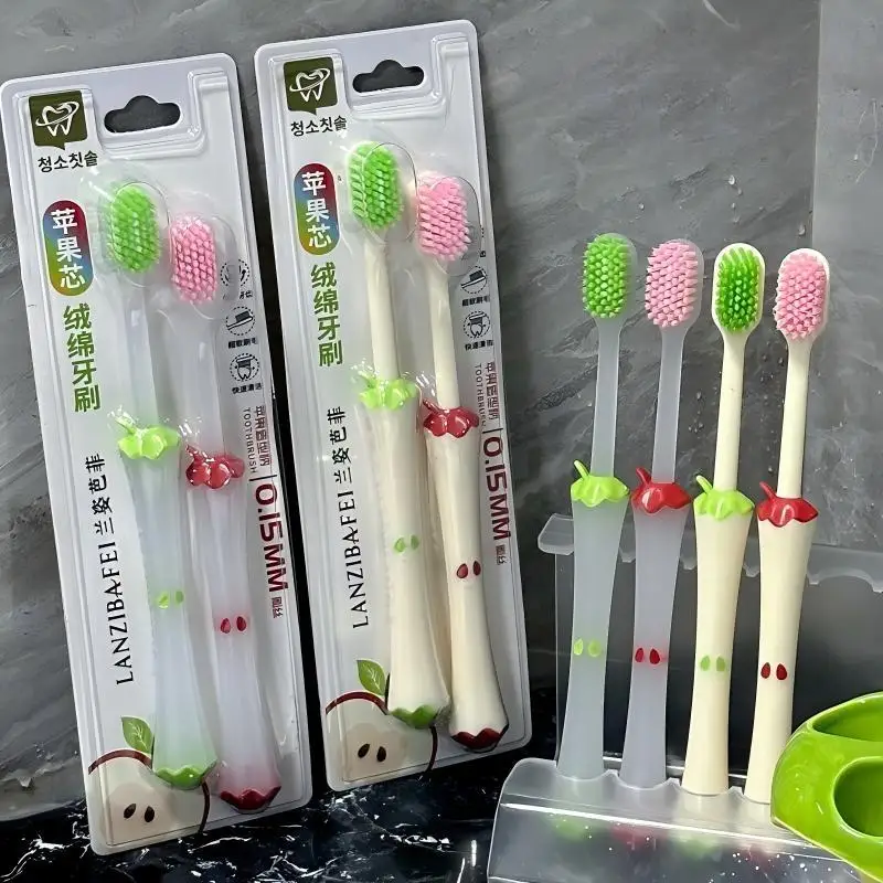 2Pcs/set For Kids Adults Oral Care Home Use Cute Fruit Core Soft Bristle Toothbrush Wide Head Gentle Gum Care Non Slip Handle