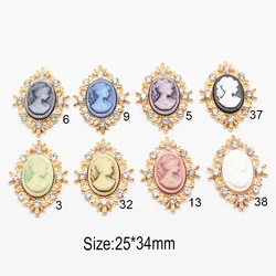 25*34mm 10Pcs Oval Palace Retro Style Princess Head Decorative Buckle Diy Alloy Rhinestone Hair Clip Clothing Jewelry Accessorie