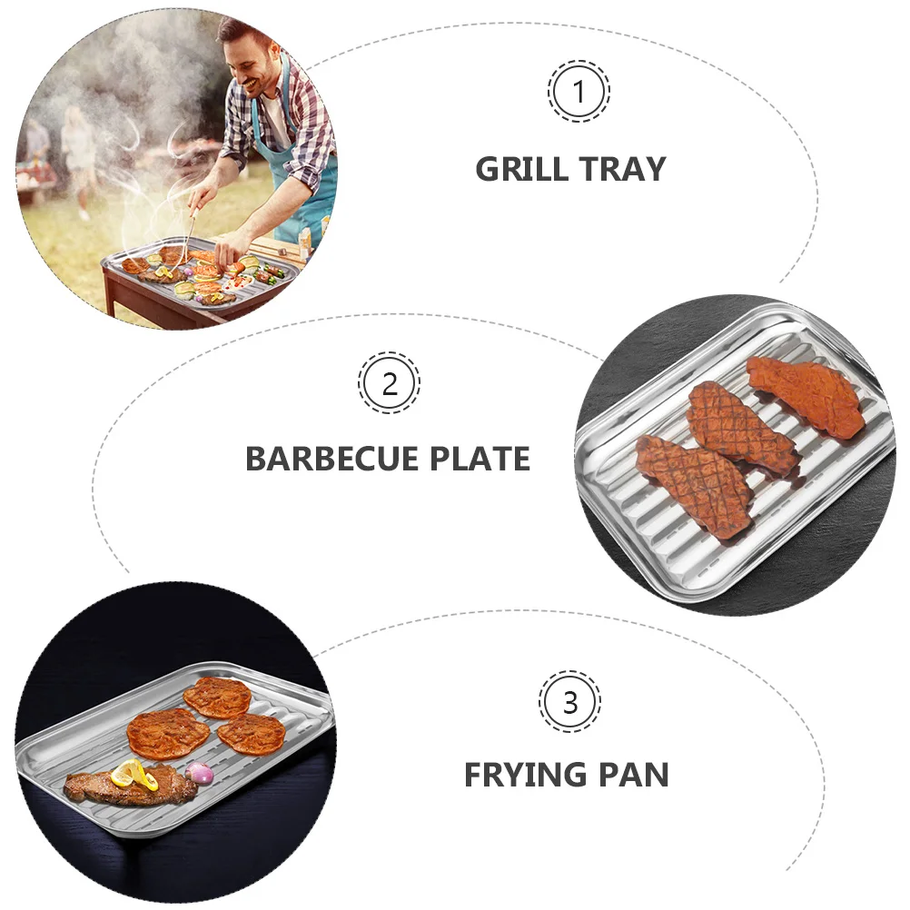 

Stainless Steel Barbecue Pan Large Capacity Rust-Proof Wear-Resistant For Grilling Steak Chicken Bacon Home Outdoor