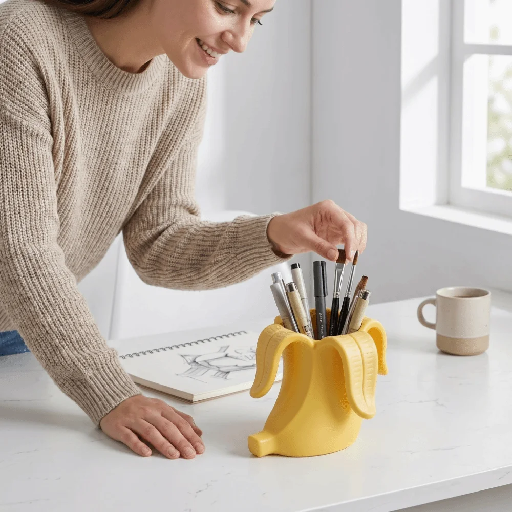 Plastic Banana-Shaped Pencil Holder Creative Funny Makeup Brush Storage Tool Multifunctional Artistic Decoration