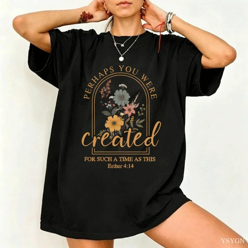 Vintage Christian T-Shirt Jesus Faith T Shirt Bible Verse Flower Tshirts Women Christian Cotton Short Sleeve Round Neck Tees