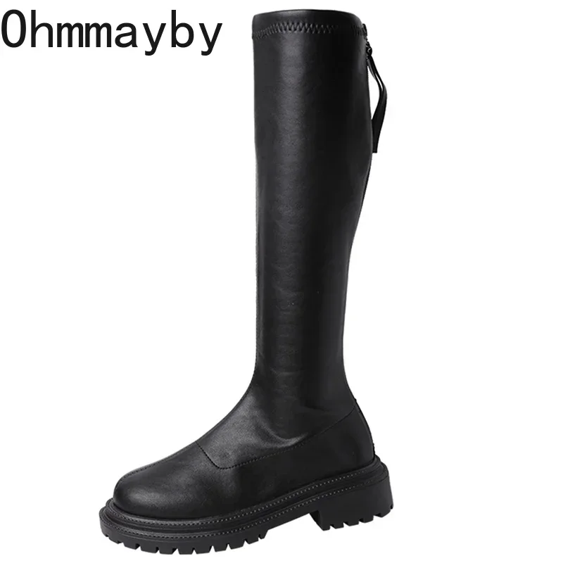 Thigh High Women Boots Fashion Soft Leather Knee High Boots 2024 Female Square Heel Autumn Winter Girl\'s Boots Shoes