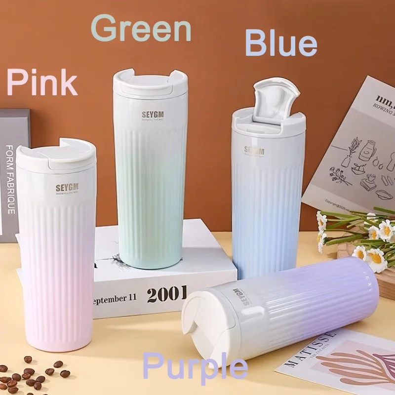 High Value Gradual Change Color Coffee Cup Stainless Steel Thermos Cup Student Outdoor Double Drink Portable Car Water Cup