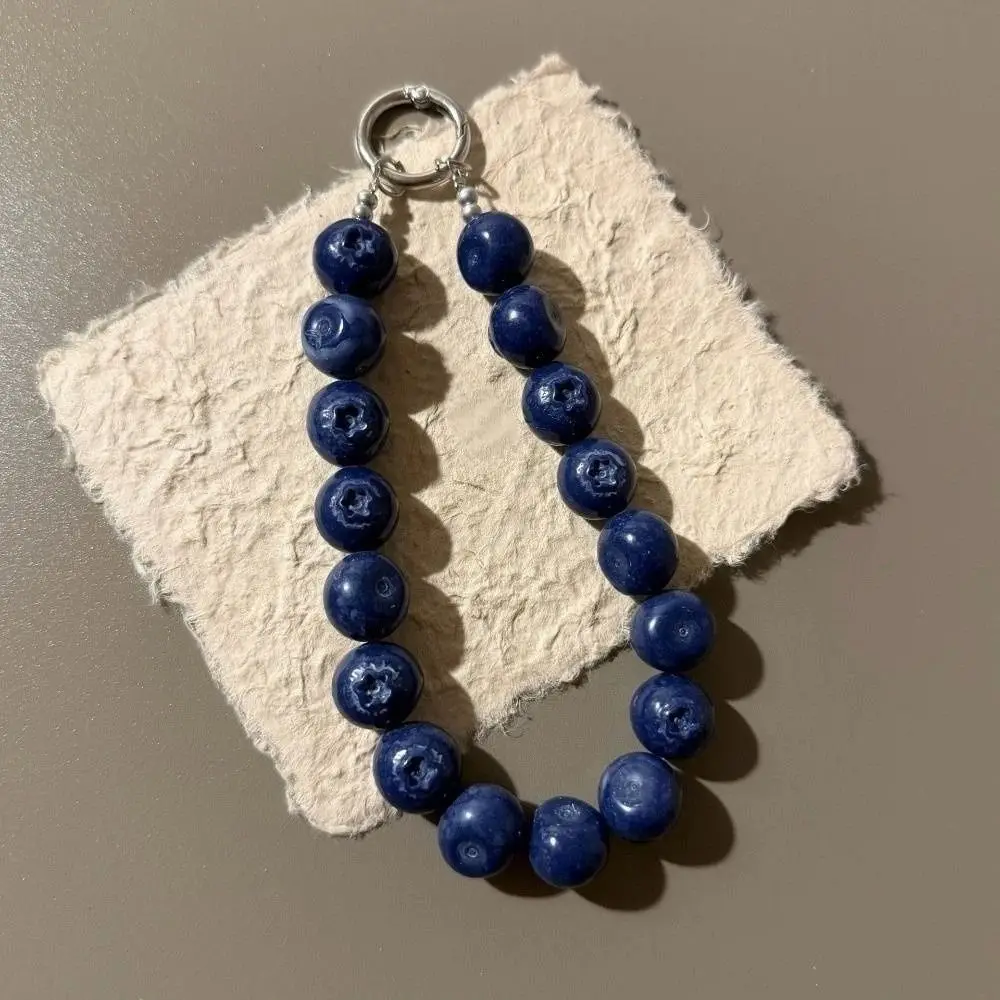 Trendy Exquisite Fruit Beads Keychain Blueberry Strawberry Bag Charm Creative Portable Mobile Phone Chain Car Key Chain