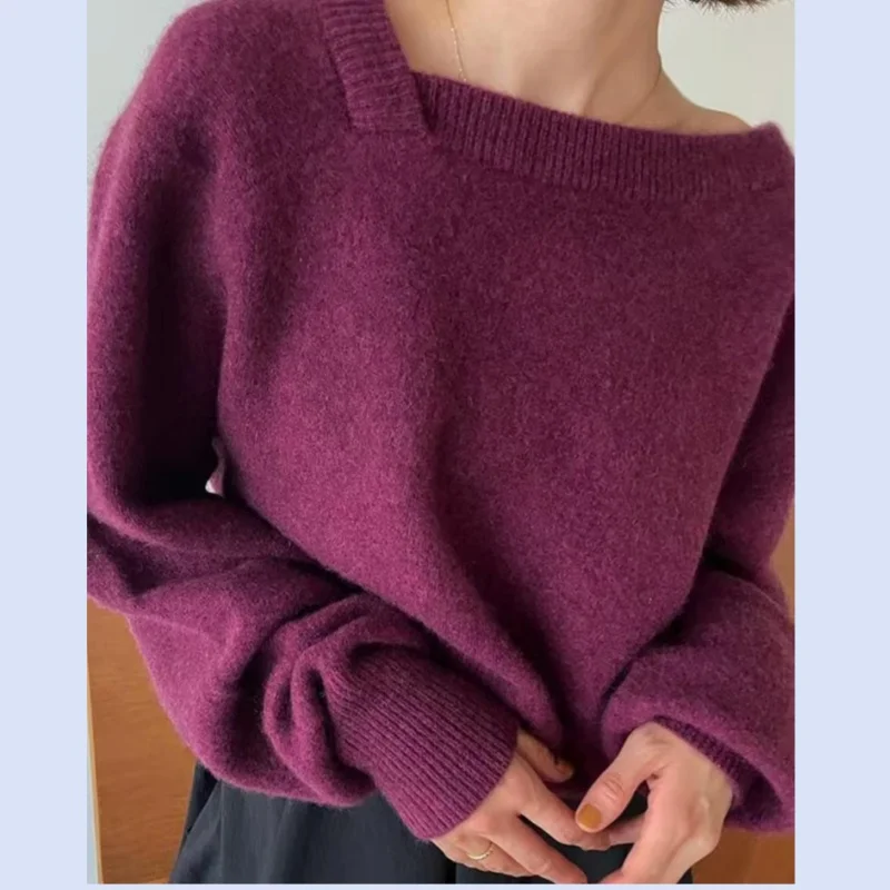 24 Autumn New Off Shoulder Cashmere Sweater Japanese Sexy Design Sweater