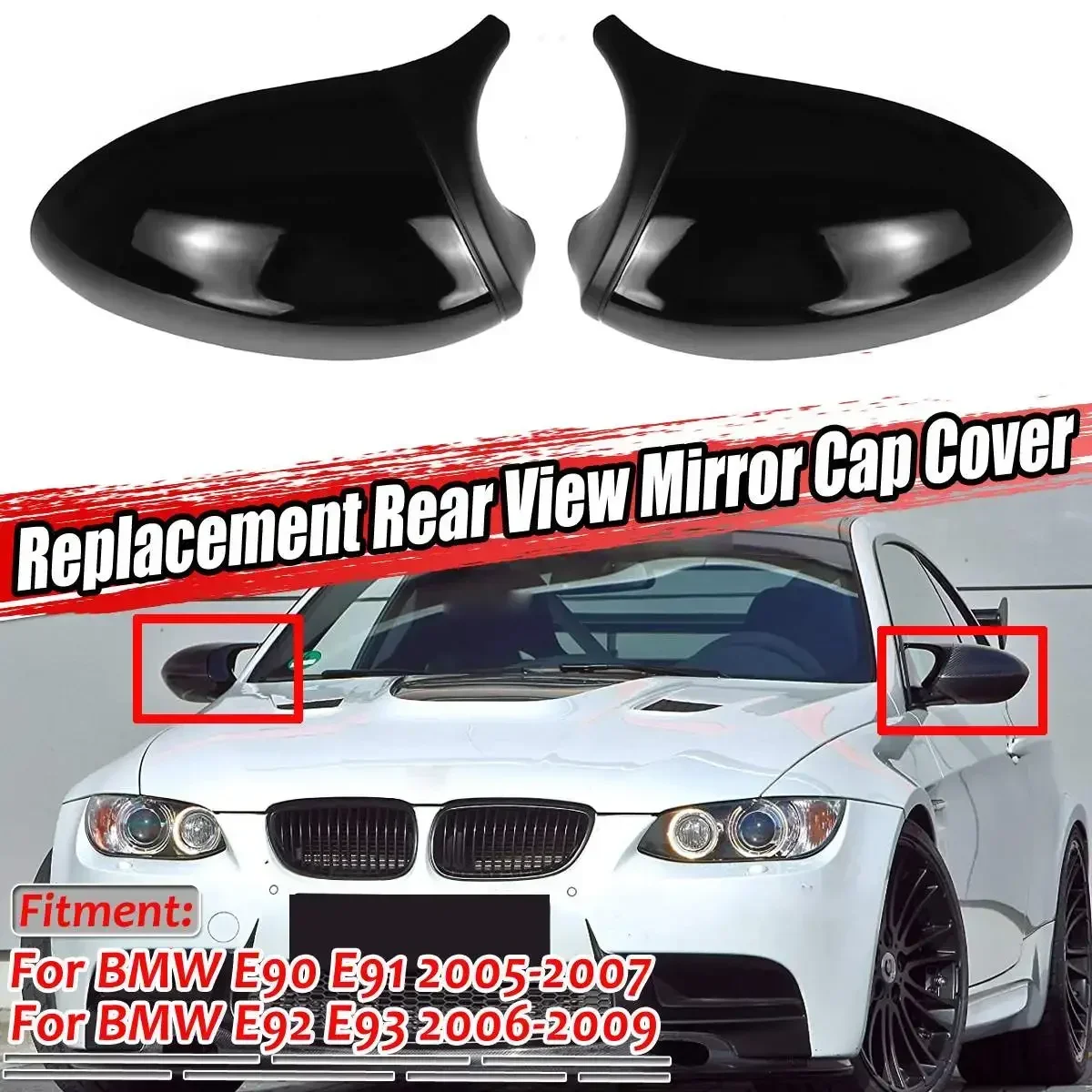 A Pair E90 E92 Mirror Cover Cap Car Side Mirror Direct Replacement For BMW E90 E91 2005-2007 E92 E93 2006-2009 PRE-LCI Body Kit