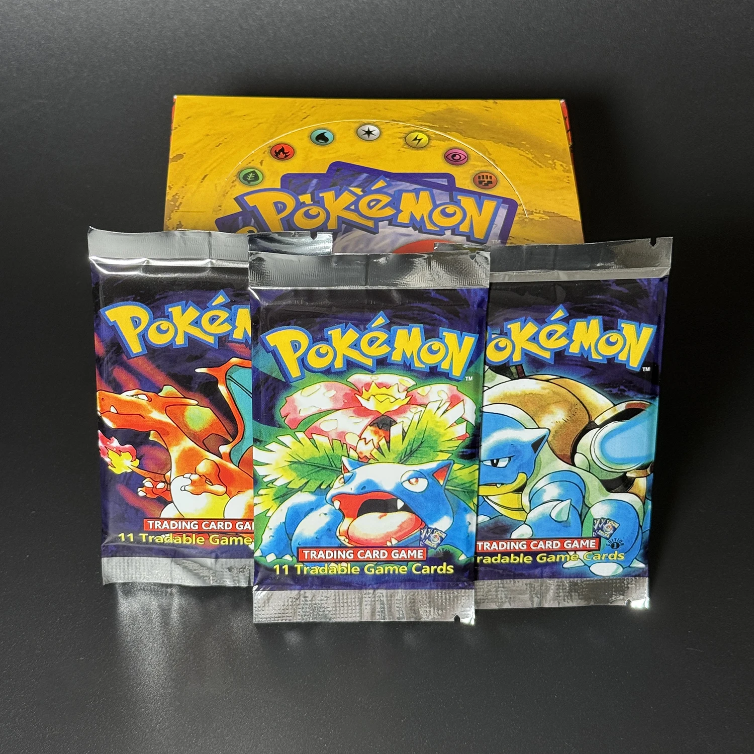 PKM 1STEdition 36Packs/Box Classic Base Set Battle Booster Proxy PTCG Game Card Whole Set Charizrd Blastoise Venusaur Collection