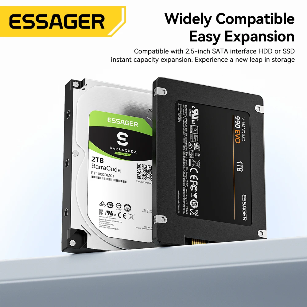 Essager 2 في 1 SATA إلى USB 3.0/Type-C محول USB-C USB3.0 محول القرص الصلب لمحرك الأقراص الصلبة SSD الخارجي 2.5 بوصة للكمبيوتر الشخصي