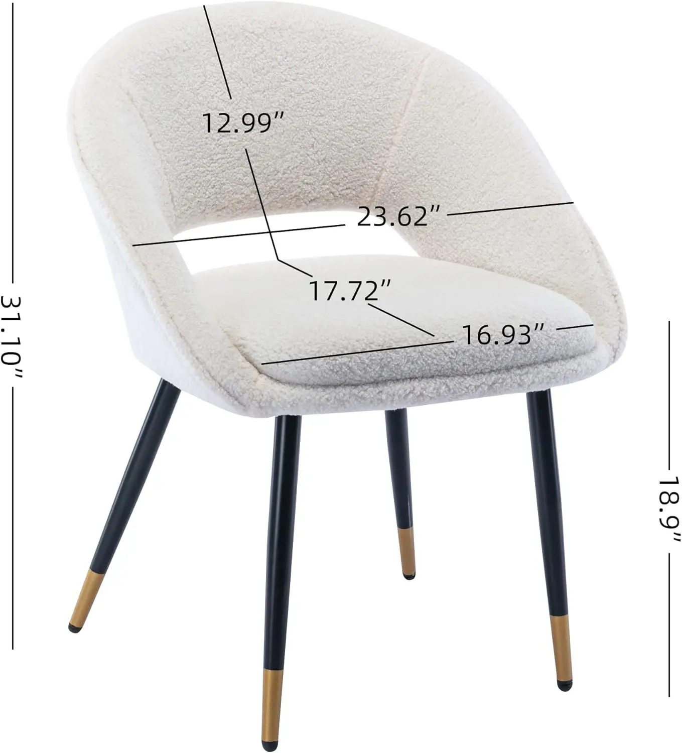 HomVent Side Chair White Fur Arm Chair w/Metal Gold Legs Vanity Chair w/Upholstered Cushion Seat Dining Chair