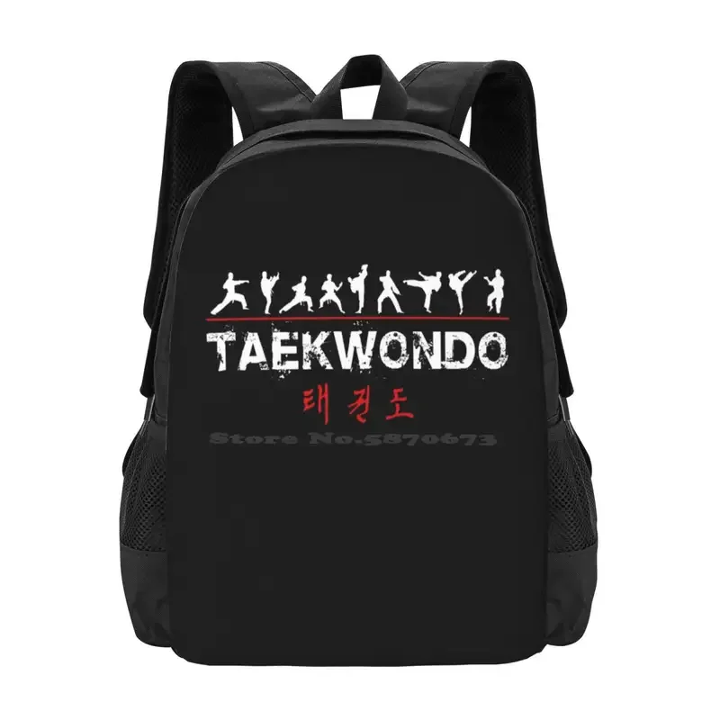 Taekwondo Text And Fighters White Hot Sale Schoolbag Backpack Fashion Bags Taekwondo Warrior Korean Martial Arts Kicking