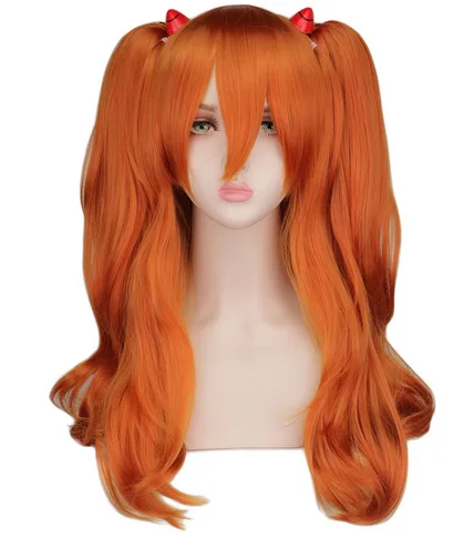 Anime  Asuka Langley Soryu Cosplay Wig Orange Heat Resistant Costume Synthetic Hair Women Headwear