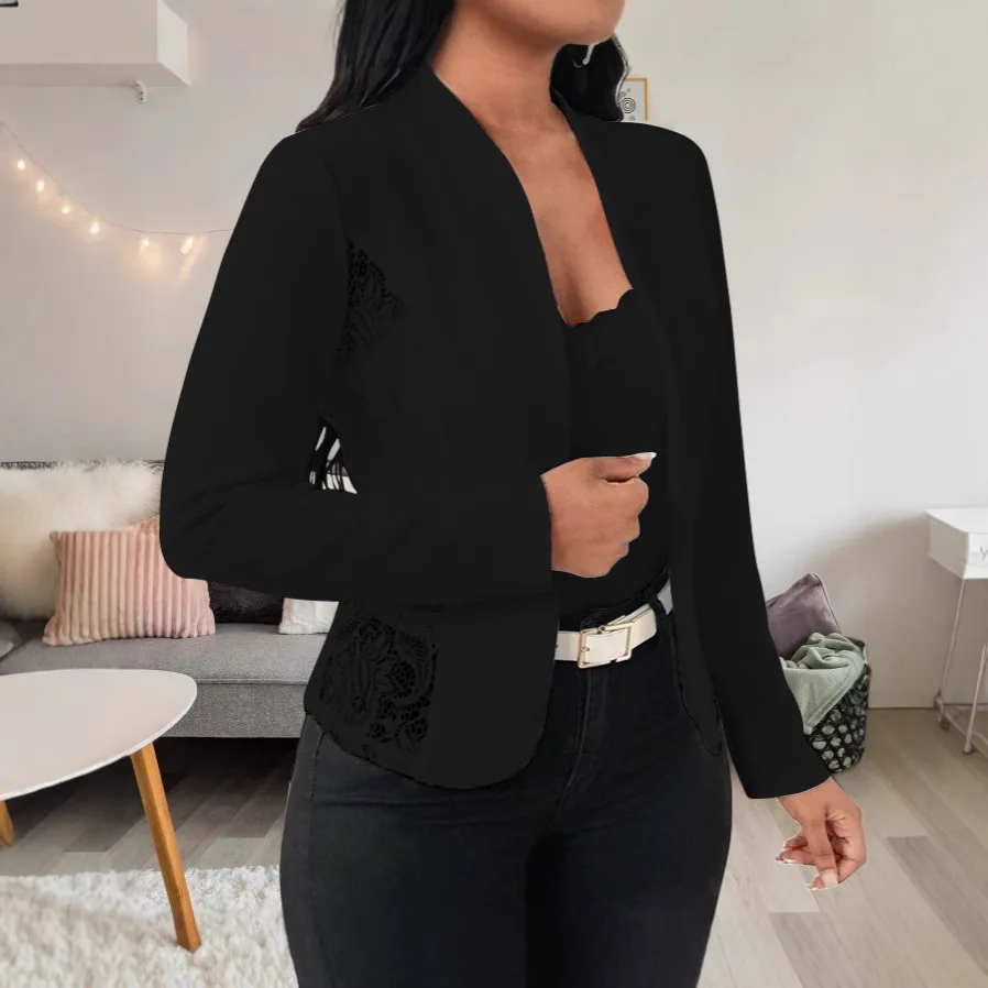 Women Elegant Lace Patchwork Cardigan Blazer Jackets Outerwear