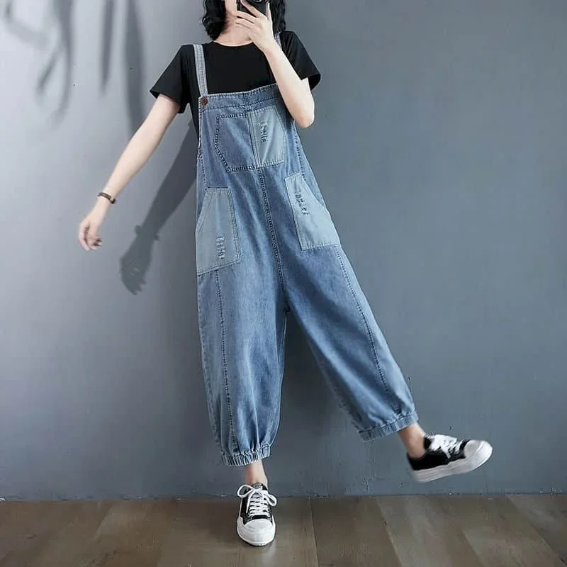 

Denim Jumpsuits for Women Korean Style Overalls One Piece Outfit Women Rompers Casual Vintage Playsuits Vintage Straight Pants