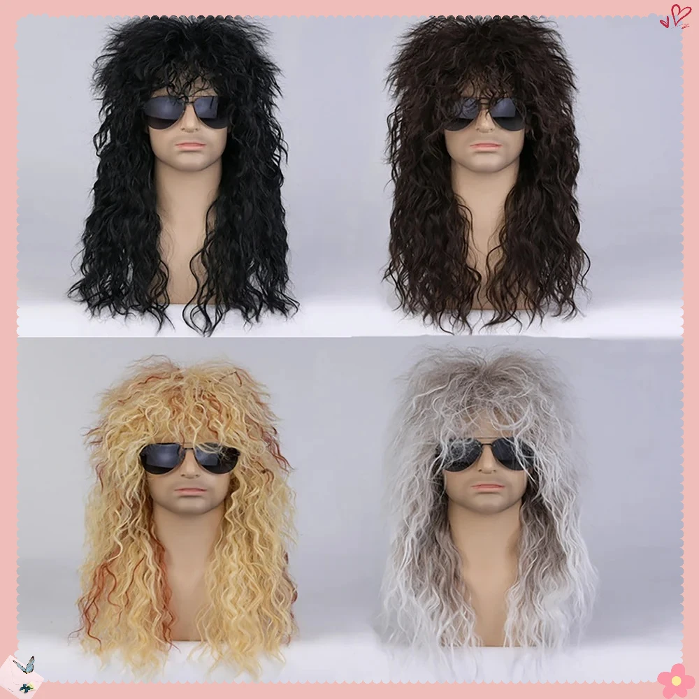 

Synthetic 80s Curly Mullet Wig for Men Women Disco Rocker Costume Wigs Long Curly Cosplay Party Hair Fancy Halloween Accessory