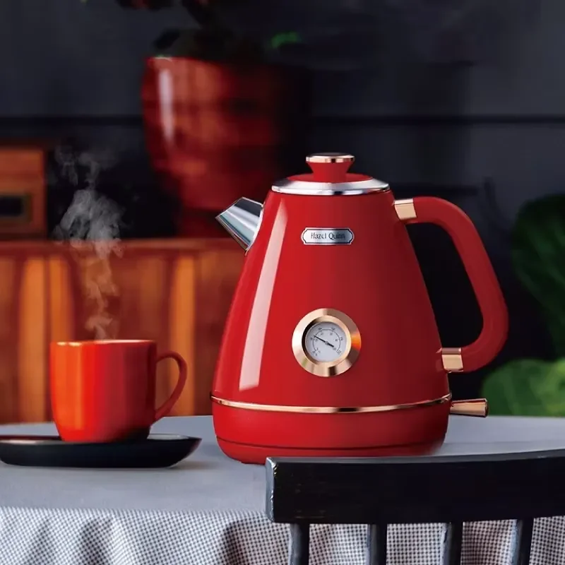 1.7L Retro Electrc Kettle Boiling Water With Thermometer Automatic Power Off 304 stainless Steel Teapot Kitchen Tools 1800W