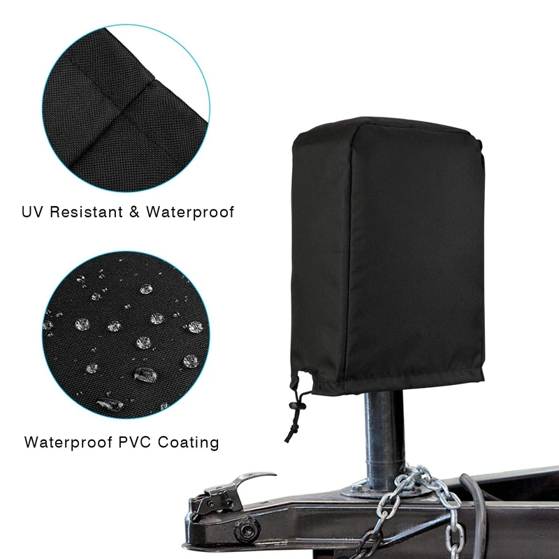 NEW-Universal 600D Polyester Trailer RV Electric Tongue Jack Cover, Weatherproof Travel Trailer Camper Tongue Protective Cover,