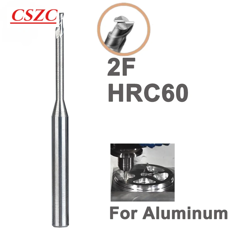 HRC60 Deep Groove Tungsten Carbide End Mills 2 Flutes Long Neck Milling Cutters CNC End Mill For Aluminum  Flute 12 16 20mm