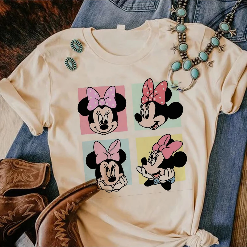 90s Y2k Mickey Print T-shirts for Women Fashion Minnie Mouse T Shirt Streetwear Female Clothes Kawaii Disney Tshirt