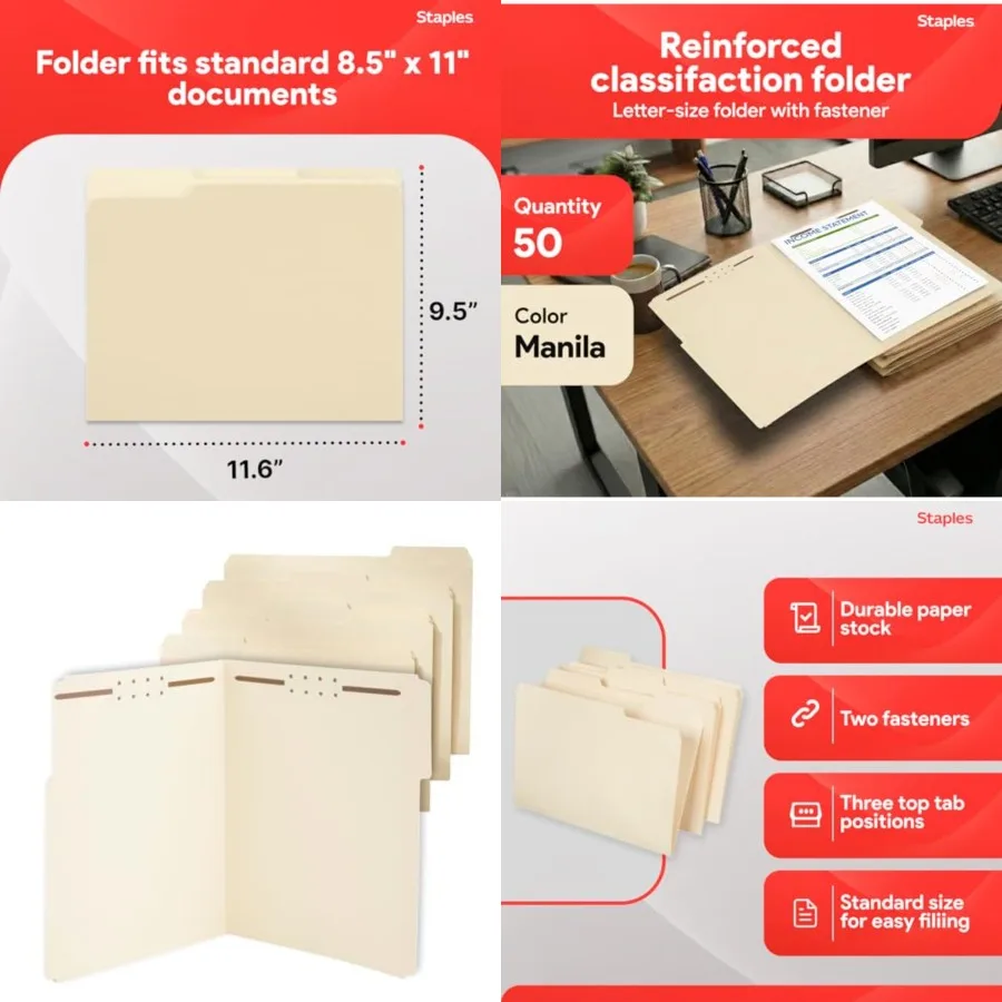 

Reinforced Tab Fastener Folder, Letter Size, Pressboard, Durable Construction, 50/Pack