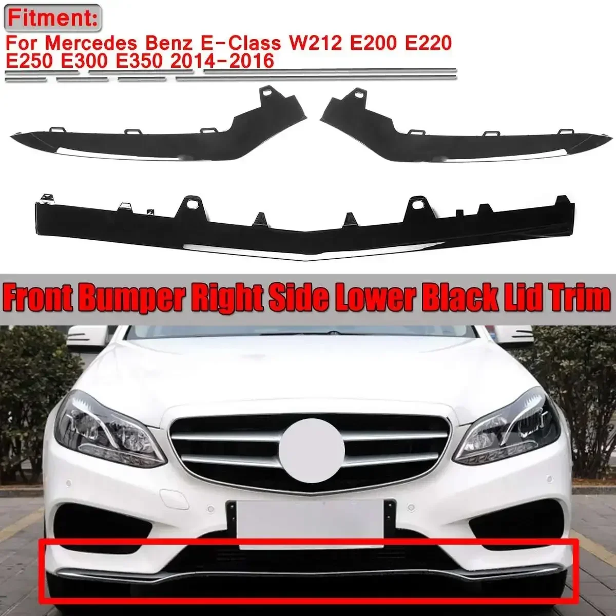 

Black Car Front Bumper Diffuser Lip Lower Lid Cover Trim For Benz E-Class W212 E200 E220 E250 E300 E350 2014 2015 2016 Body Kit