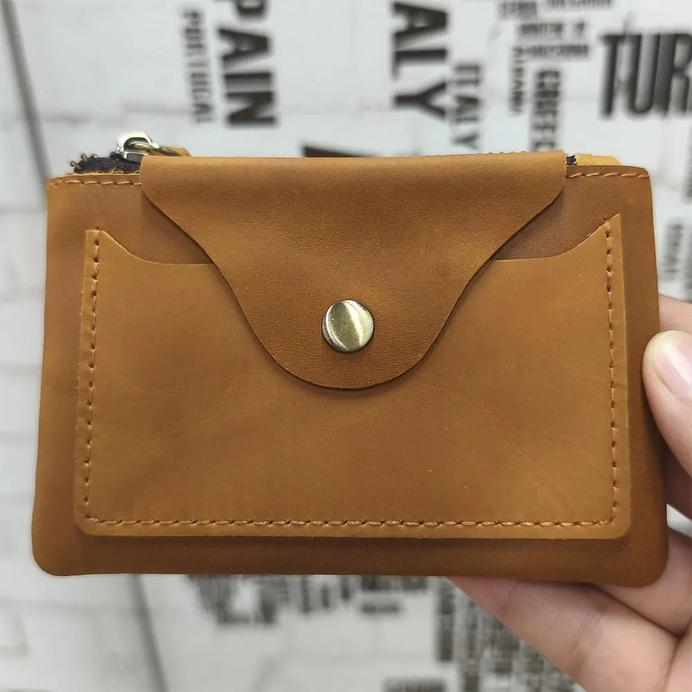 Vintege Genuine Leather Wallet Card Holder For Male and Female Student Thickened Wallet  Brown Coffee Brown Zipper Coin Bag