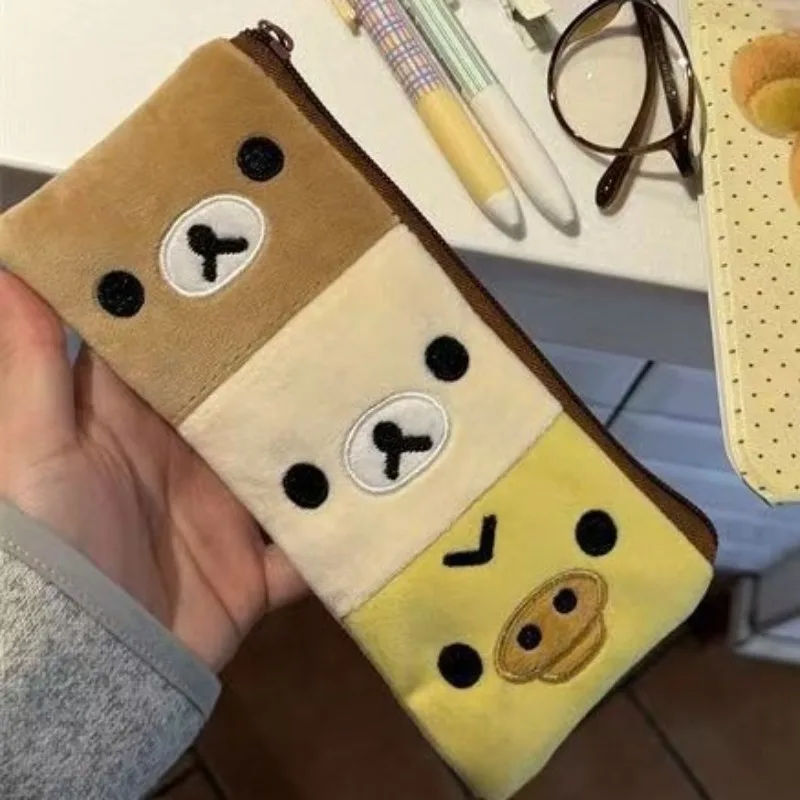 Popular Cartoon Rilakkumas Plush Pencil Case Cute Bear Chicken Cartoon Pen Bag Student Stationery Storage Bag Birthday Gifts