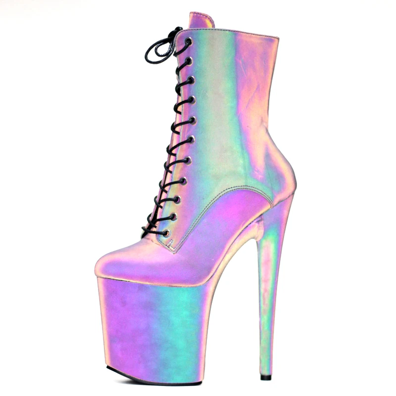 CACA 20cm Men High Heels Stage Pole Dance Shoes,Colorful Reflective Fabric Luminous Botas,Women Fetish Platform Boots,Dropship