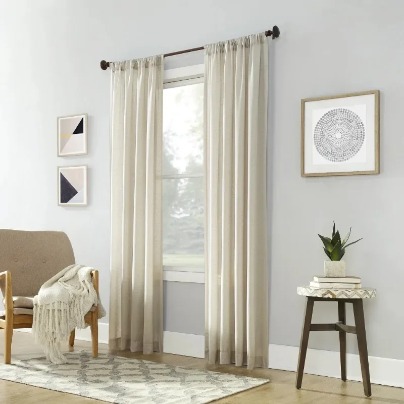 

new Linen Blend Textured Semi-Sheer Rod Pocket Curtain Panel, 54"x95", Ivory-Home