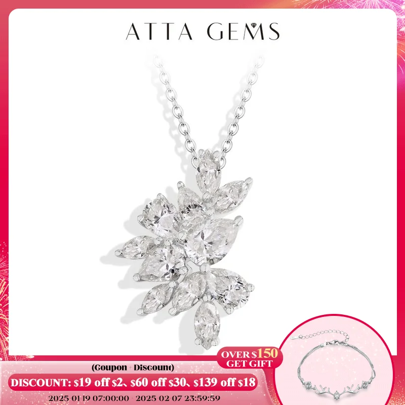 

ATTAGEMS Moissanite Necklace For Women Full D VVS1 Lab Diamond luxury Pendant S925 Sterling Silver Engagement Party Jewelry Gift