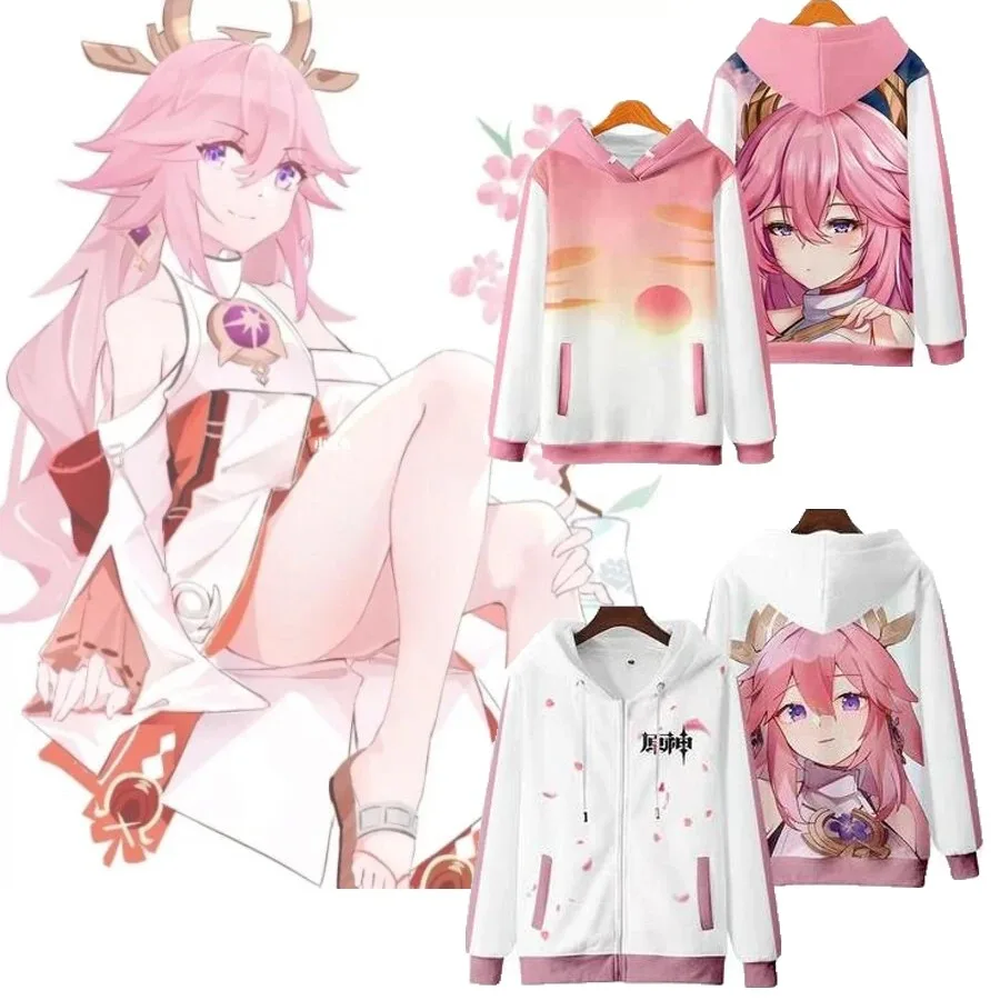 

Anime Genshin Impact 3D Print Zip Up Women/Men Hoodie Sweatshirt YAE MIKO Cosplay Zipper Hooded Jacket Male Tracksuit Streetwear