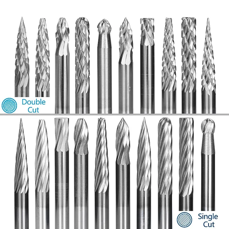 XCAN rebabas rotativas de carburo de tungsteno, accesorios de herramientas rotativas de 3x3mm, limas rotativas de corte único y doble corte