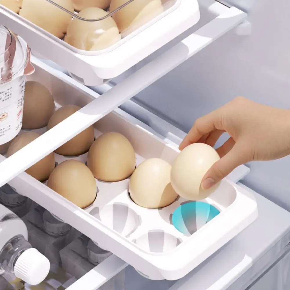 

Practical 12 Slot Refrigerator Egg Tray Space-Saving Stackable Egg Storage Holder with Lid Plastic Fridge Egg Organizer Home