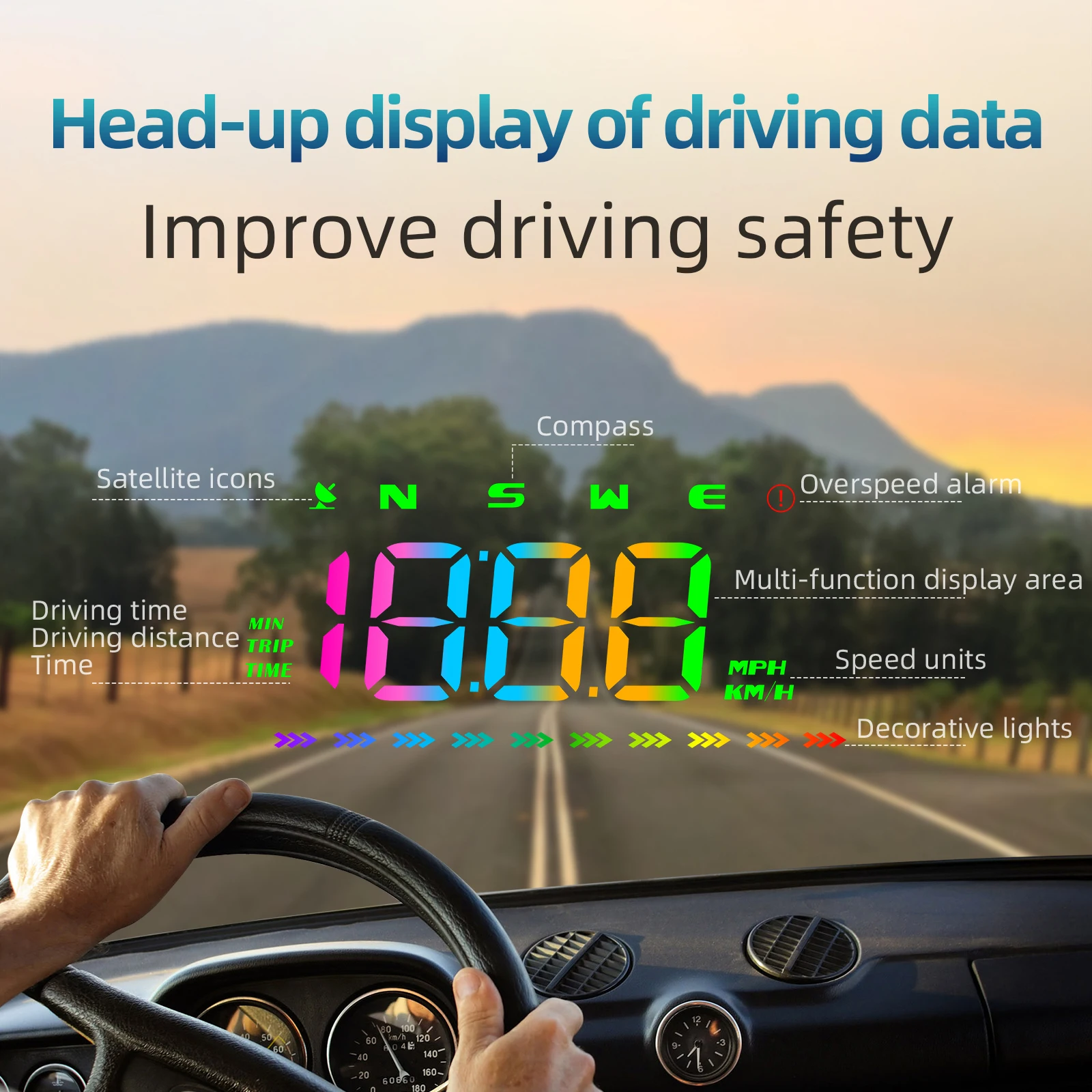 Colorful Version LED projector model M23 Universal Car HUD GPS Windshield Projection Overspeed Alarm for All 12V&24V Vehicles