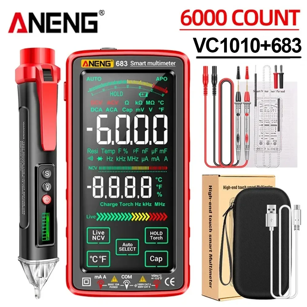 anengデジタルマルチメーターテスター-3-in-1-タッチスクリーン充電式-683-vc1010テスターペン-12-1000v-プロ用電気技師キットツール