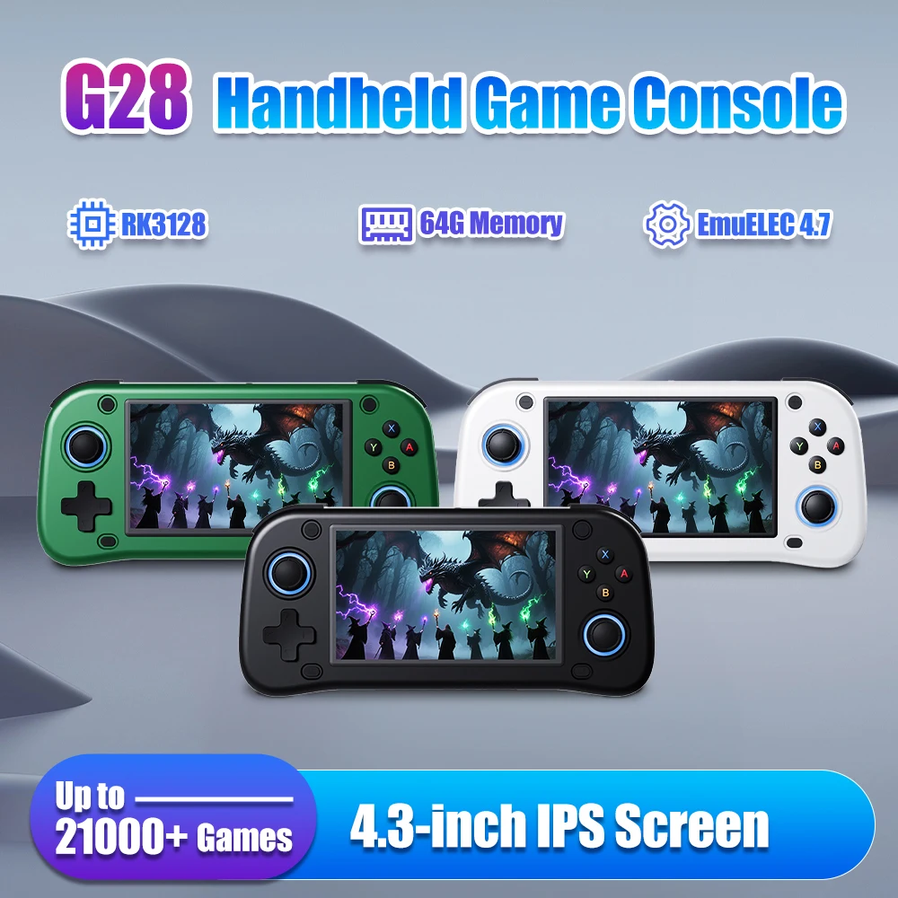 

G28 Retro Video Handheld Game Console with 21000+ Games EmuELEC 4.7 OS 4.3-inch IPS Screen 64GB Portable Game Player for PS1/PSP