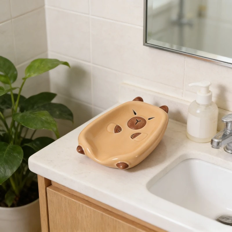 1PC Capybara Ceramic Soap Dish Drainable Non Stagnant Water Soap Holder for Bathroom Household Supplies