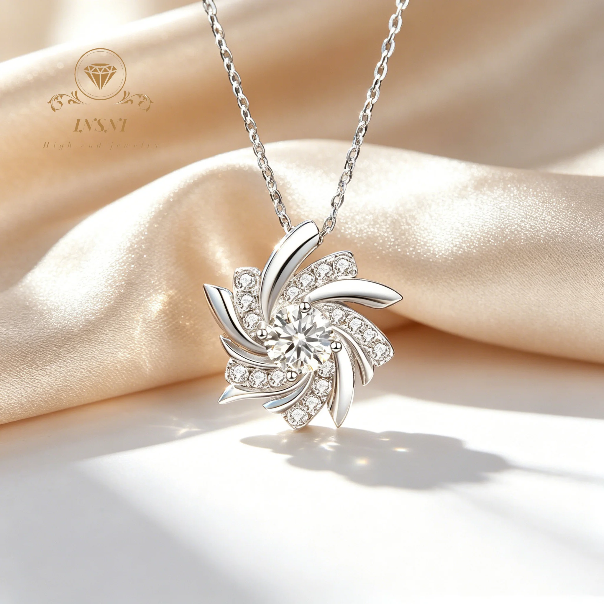 Windmill Necklace Women's S925 Sterling Silver Pendant Light Luxury Design Sense Moissanite Collarbone Neck Chain for Girlfriend