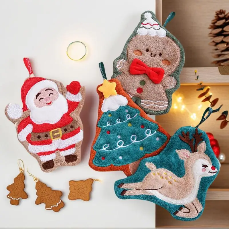 Coral Fleece Christmas Santa Claus Hand Towels Water Absorption Quick-drying Hand Towel Christmas Tree Bell Kitchen Bathroom