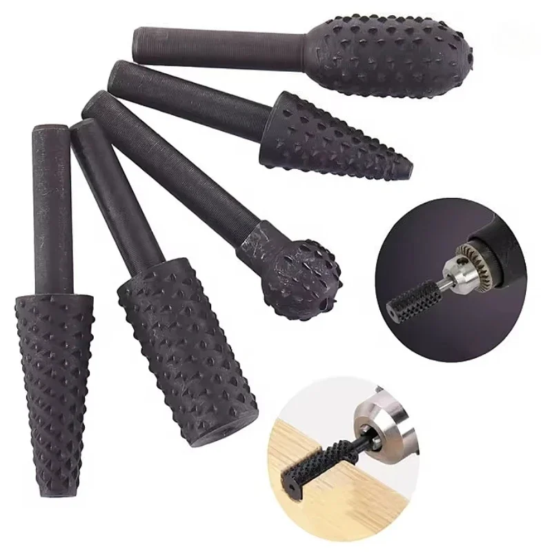 

5pcs Black Woodworking Wolf Tooth Stick Rotary File DIY Grinding Accessories Set Electric Grinding Head Tool